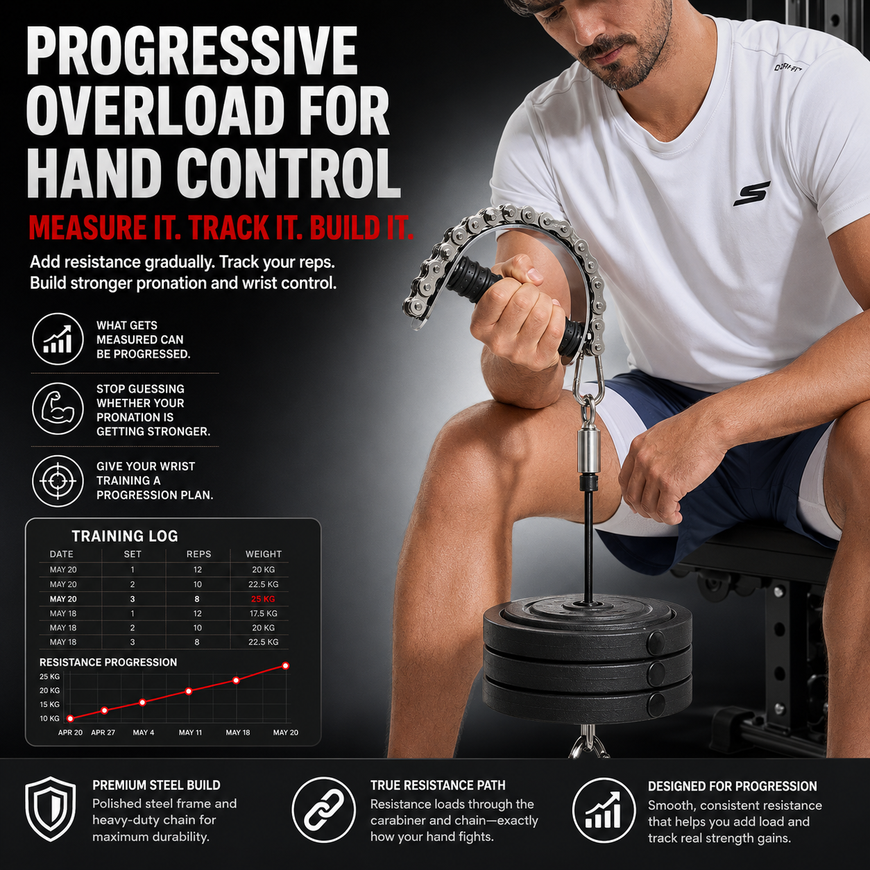 Arm wrestling pronation handle grip detail showing textured hand contact surface